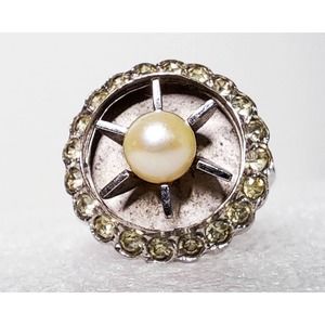 Vintage Theda Sterling Art Deco Pearl Ring Sz 6.5 Adj